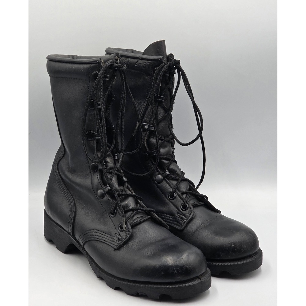 Vintage US Military Combat Boots Black Leather 1990 Military Issue Men 4.5R